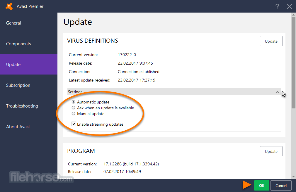 avast mobile virus definition update failed