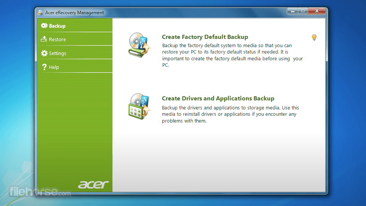 Acer eRecovery Management 3.0.3014 Screenshot 1