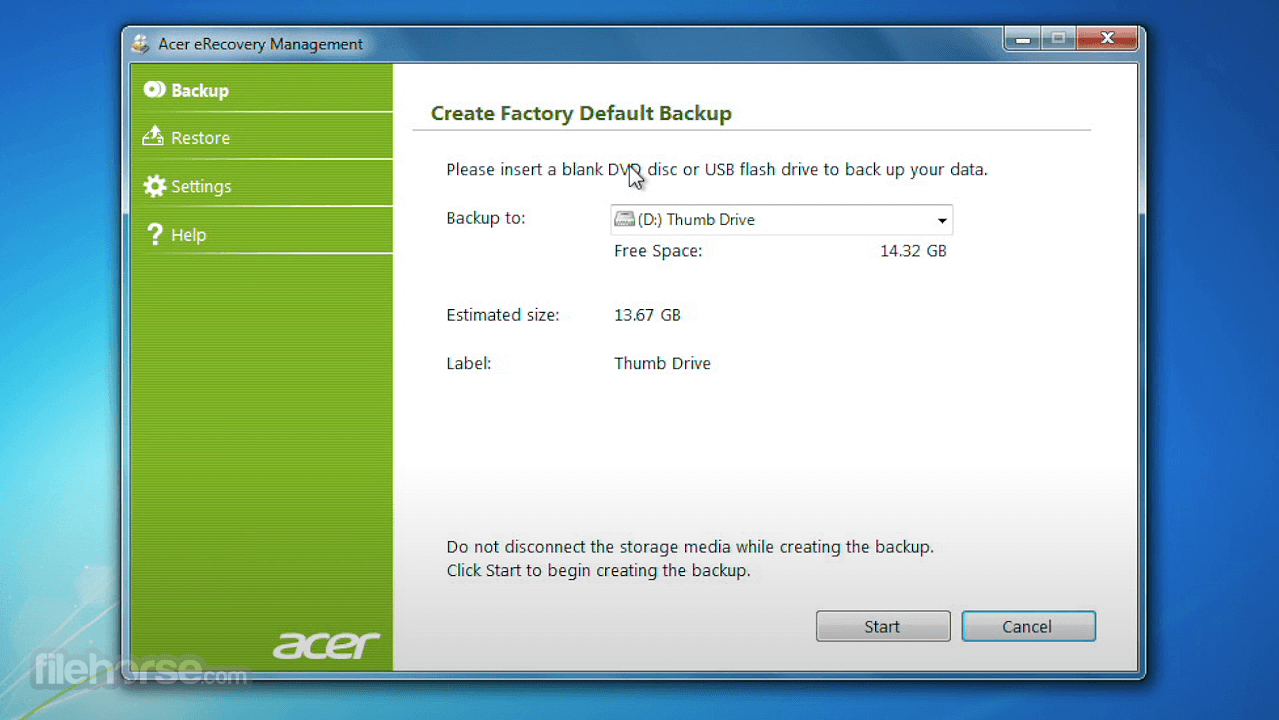 Acer eRecovery Management 3.0.3014 Screenshot 2