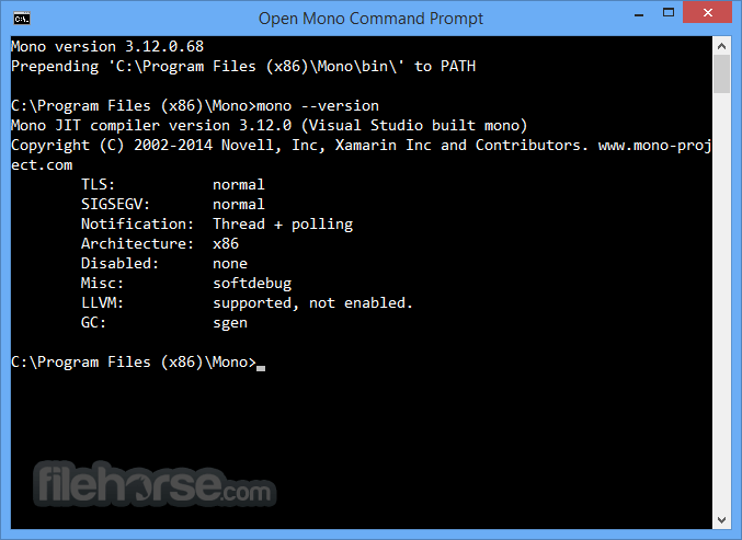 Mono 6.12.0.199 (64-bit) without GTK# Screenshot 1