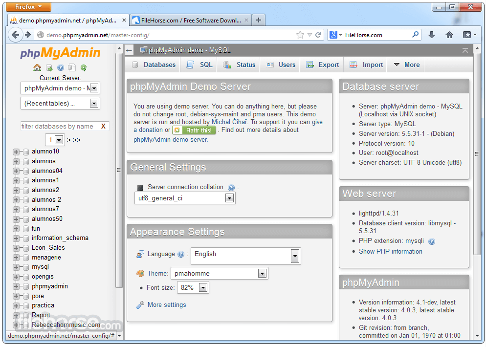 phpMyAdmin 4.9.1 Screenshot 1