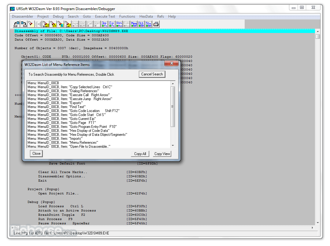 .exe disassembler software