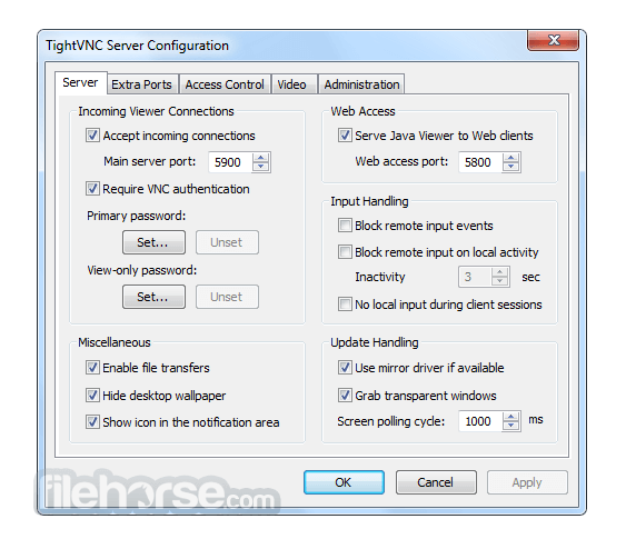 tightvnc server configuration file windows