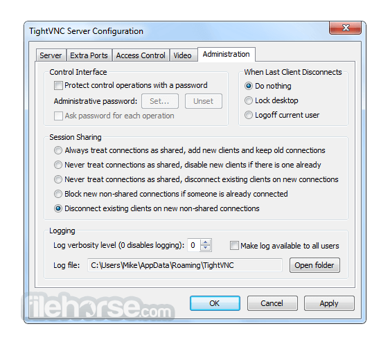 tightvnc server configuration file windows