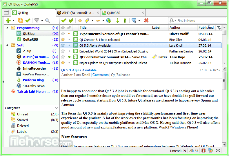 restore quiterss from backup