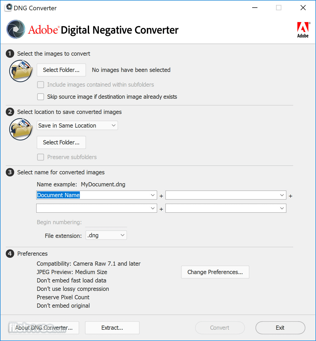 Adobe DNG Converter 16.1 Screenshot 1
